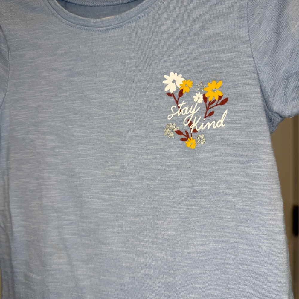 Jumping Beans Girls Light Blue Stay Kind Floral Softest Tee Size 4 - Picture 2 of 4